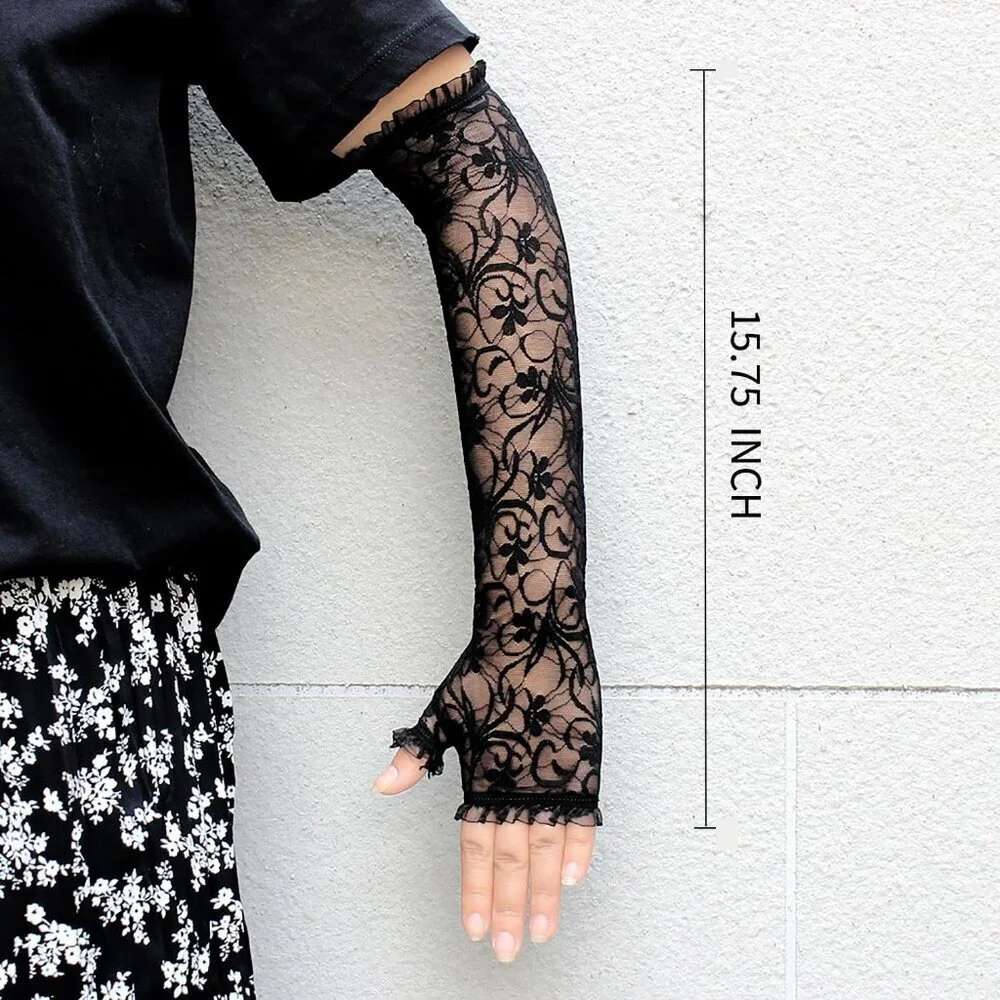 Women's Halloween Black 1 Dress Fingerless Spider Gothic Playing Lace Gloves